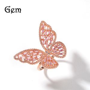 Ring ih￥lig Micro Inlaid Zircon Rose Gold Butterfly Women's Fashion Apprideration Color Retention Elektropl￤tering Justerbar fin295R