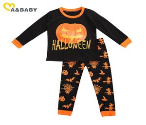 17Y Halloween Kleinkind Kid Boys Mädchen Pyjama Sets Langarm Cartoon Kürbis Tops Fledermaushosen Party Kinder Outfits 210515