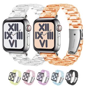 Smart tiras resina resina transparente clear Candy color pc cadeia link band dobrive clop strap watch watchband bacelete fit iwatch Series 8 7 6 5 4 3 para Apple Watch 38 42 44 45mm Wristban