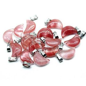 Colares pendentes Moda de cura natural Cristal Cherry Quartz Stones Pingente de forma da lua Pingente para decoração Jóias Drop DH0JR