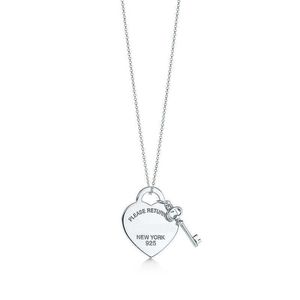 Please Return to New York Heart Key Pendant Necklace Original Silver Love Necklaces Charm Women DIY Charm Jewelry Gift Clavicle Cha217a