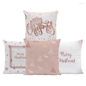 Kudde lyx Rose Gold Fashion Christmas Style Pillow Case Letter Snowflake Stars Sofa Decoration Marble Deer Pine Tree Mat