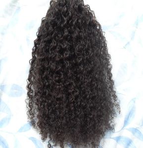 Indian Human Hair Extensions 9 Piece z 18 klipsami klips we włosach Kinky Curly Fairia Style ciemnobrązowy naturalny czarny kolor2435247