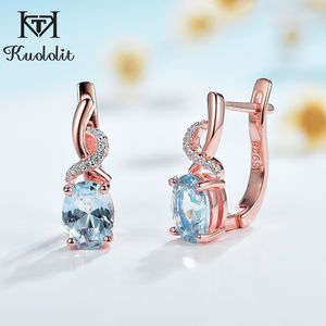 Charm Kuololit 585 Gül Altın Topaz Taş Lüks Klip Küpeler Kadınlar İçin Orijinal 925 Gümüş Zümrüt Nane Safir 221119