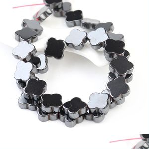 Stone Loose Cross Hematite Stone Beads For Diy Making Jewelry Bracelet Necklace Anklet Flate Gemstone 4 Leaf Spacer Black Magnetite Dhxai