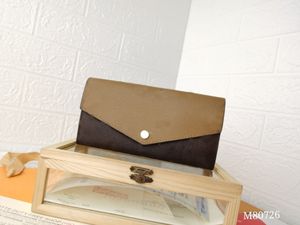 Yüksek kaliteli versiyon kadın cüzdan Sarah cüzdan lüks tasarımcı cüzdanlar gerçek deri mektup kredi kartı tutucu kahverengi baskı para sıfır cüzdan kutusu m80726