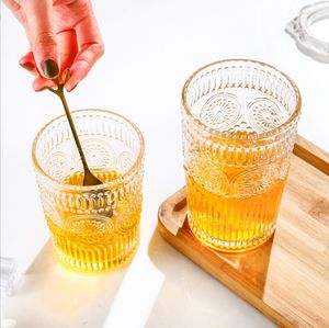 Vintage Relief Tumblers Transparent Gilt Sunflower Wine Glasses 380ML 300ML Coffe Mugs Drinking Water Cups Suit For Wedding And Party A0026