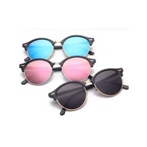 Стильные круглые солнцезащитные очки Женщины Половина рамки зеркальные очки на открытом воздухе UV400 солнцезащитные очки высшее качество для женщин с чехлами