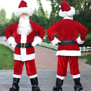Theme Costume 10PcsLots Santa Claus Cosplay Costumes Beard Hat Belt Men Gold Velvet Material Fancy Dress In Christmas Cape for Women Suit 221121