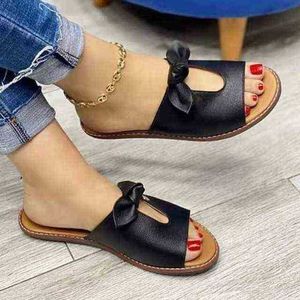 Women Summer Slippers Fashion Butterfly Knot Footwear Casual Peep Toe Flats Solid Color NonSlip Ladies Slides Female Footwear J220716