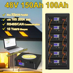 LifePO4 48V 100AH ​​150AH 200AH Bateria de bateria 51,2V 10kWh Energy Storage 16S 200A BMS com RS485 CAN MAX 32 Paralle