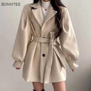 Women Blend Casual Elegant Lantern Sleeve Outerwear Trendy Korean Style Female Ulzzang Solid Streetwear Preppy Clothing Chic 221119