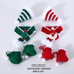 Dog Apparel Pet Cat Santa Claus Tree Hand Crochet Knitted Scarf Bib Hat Socks Shoes Combination Set Puppy Accessories Collar