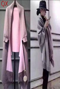 SC2 2017 Негабаритный двойной шарф зимний искусственный кашемир Пончо Женщины Сплошные дизайнерские женские длинные рукава обертывают винтажные шали Y181022455427
