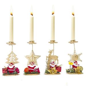 1pc Thing Decorations Christmas Romantic Candlestick Candle Holders Dining Santa Claus Table Desktop Ornaments Dhny2