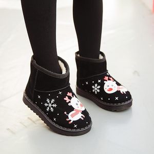 Stiefel Mädchen Kinder Mode Schwarz Elch Weihnachten Winter Warm Schnee Niedlichen Cartoon Rutschfeste Prinzessin Knöchel Großbritannien 221121