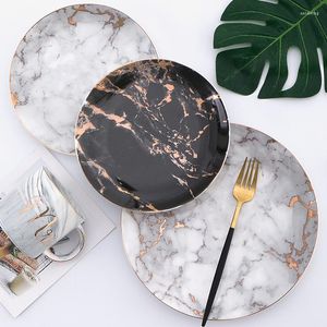 Piatti Set da tavola in ceramica in marmo stile europeo con intarsi dorati in porcellana piatto da dessert bistecca insalata snack torta stoviglie