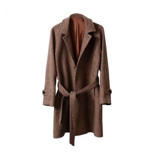 Giacche da uomo Trench lungo in lana da uomo Balmacen Mantello con dente di segugio Giacca a vento vintage classica Uomo elegante Abbigliamento invernale Streetwear 221121