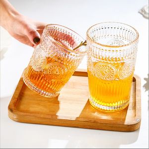 Vintage Relief Tumblers Transparent Gilt Sunflower Wine Glasses 380ML 300ML Coffe Mugs Drinking Water Cups Suit For Wedding And Party DHL/UPS/FEDEX A0026