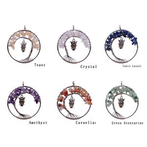 Colares pendentes corujas homens e mulheres moda arco -￭ris 7 chakras colar de quartzo mticolor j￳ias de entrega de pedra natural n dhf0c