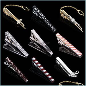 Tie Clips Copper Musical Instrument Stripe Tie Clips Skjortor Business Suits Bar CLASPS Necklänkar för män Fashion Jewelry Gift Drop D Dhyiz