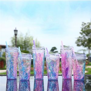 2022 NOWOŚĆ 24 uncji 16 uncji plastikowe kubki zagęszcza klapki Acrylowe butelki z wodą ze słomkowymi ścianami szklanki śnieg