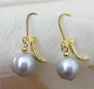 Dangle Earrings Noble Jewelry HUGE 9-10mm GRAY Baroque Pearl 14K/20 YELLOW GOLD