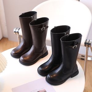 Boots Child Fashion Girls High Casual Side Zip Универсальная сладкая принцесса сплошной цвет Осенняя форма школа 221121