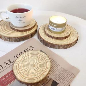 Simple Retro Wooden Candle Holders Coaster Round Wood Chip Candlestick Tray For Wedding Party Table Decoration 50Pcs