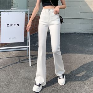 Jeans femininos Mulher altíssima calça jeans de cintura alta para fêmea azul branco elástico preto magro moda de lazer de lazer larga calças 221121