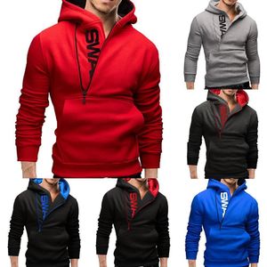 Erkek kazak spor erkekler artı beden eğimli fermuar mektup kapşonular uzun kollu kapüşonlu sweatshirt ince sıcak açık rüzgar geçirmez sokak kıyafeti Noel hediyesi 221121