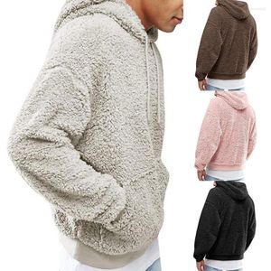 Men's Hoodies Autumn Winter Men Tops Solid Fashion Casual Drawstring Hooded Long Sleeve Pullover Hoodie Lamb Plush Thick Pocket Sweatshirt