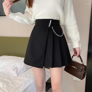 Юбки шерстяные мини -женщины с высокой талией плиссированная юбка осень элегантные повседневные шорты Винтажные корейские офисные леди Слим