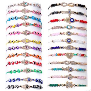 Beaded 12Pcs Set Hand Woven Alloy Crystals Bracelet Crystal Beaded Evils Eye Palm Friendship Bracelets For Women Drop Delivery Jewelr Dhcjn