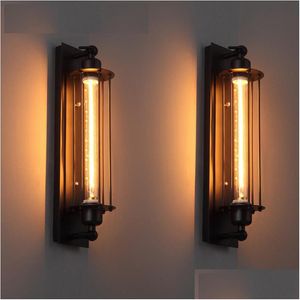Lampa ścienna nowoczesna konstrukcja w stylu przemysłowym czarny żelazny lampa ścienna American Loft farba restauracyjna Dekoracja LED E27 Light Tube Warm 220V Dhigh