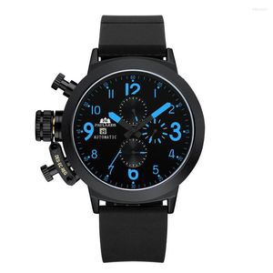 Orologi da polso Cinturino in caucciù da 50 mm Orologio automatico meccanico da uomo in acciaio inossidabile con quadrante grande Luminoso blu U Sinistra Orologi da uomo