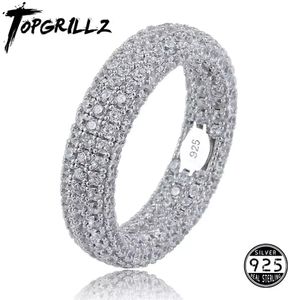 Pierścień Solitaire TopGrillz 925 Sterling Silver Stamp Pełny lodowany z cyrkonu sześcienne pierścionki zaręczynowe kobiety