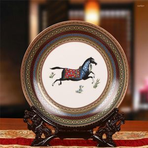 Placas Jantar China pratos de cerâmica de cozinha artesanato de casamento de luxo apresenta artesanato decorativo europeu de cavalo/pavão 10 polegadas