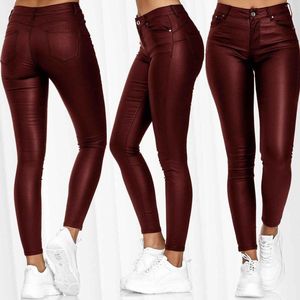 Women's Pants Female Leather Leggings Girl Solid Small Feet Fashion Stretch Trousers Slim Fit Autumn High Waist Casual