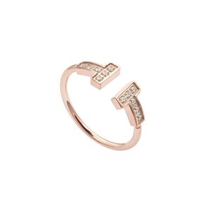 Anéis femininos com broca, joias de designer, letra T, sorriso, anel de ouro/prateado/ouro rosa, marca completa como presente de casamento e natal