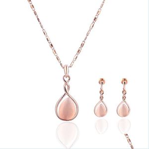 Bröllopsmycken Set Opal 2 Piece Set Wedding Necklace and Earrings Bridal Jewelry Bride Bridesmaid Gift 12pcs Drop Delivery Set Dhxj3