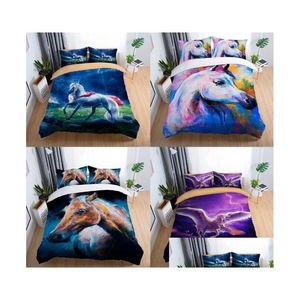 Bedding Sets 3D Horse Bedding Set Flying With Pillowcase Twin Fl Queen King Size 2Pcs/3Pcs Drop Delivery Home Garden Textiles Supplie Dh52P