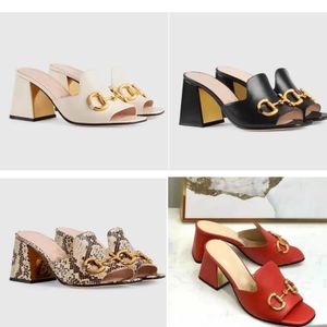 Summer women's sandals Calfskin metal buckle thick heel open toe slippers Elegant lady sexy walking shoes