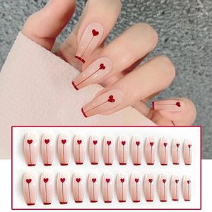 False Nails 24PCS Long Press on Cute Heart Design Fake Full Coverage Sweet Styleは接着剤/ゼリージェルSAL99で取り外し可能