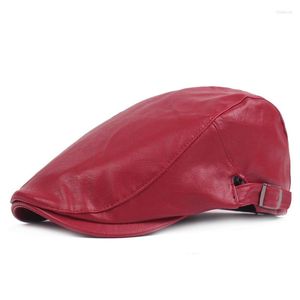 Berets HT1360 Vintage PU Leder Baskenmütze Kappen Männer Frauen Schwarz Rot Herbst Winter Efeu Hüte Einstellbar Flache Cabbie Driver Advance