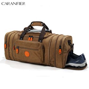 Designer Bag Caranfier 16oz Canvas Travel Duffle Bag For Men Shoe Compartment Expanderbar Design 50L/55L Torra våta separationsväskor Pocket Weekender