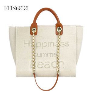 designer bag Women bags Shopper brand beaded pearls canvas tote hand large capacity shoulder genuine leather handle beach