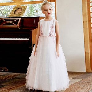 Sukienki dla dziewczynki Puffy kwiat różowy księżniczka koronkowe sukienki Pierwsza Komuniacja sukienka