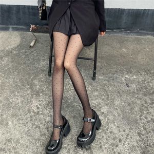 Socks Hosiery Sexy Woman Plus Size Pantyhose Summer Thin Sheer Lace Stockings Stovepipe Sexy Anti Hooks Black Dots Thigh High Tights For Girl T221107