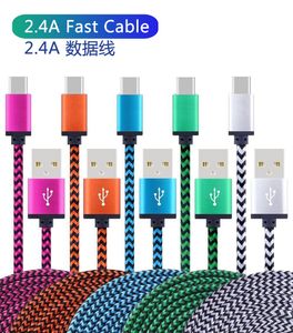 Snabbladdningstyp-C USB-kablar till C Laddningsadapter Datalinje Sync flätan Android Micro V8-kabel 3ft 6ft Snake Nylon Cirkulär flätad kabel